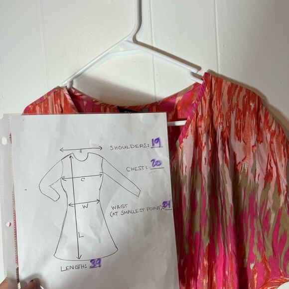 Express high low pink coral abstract print dress silky soft elastic waist size M - Picture 4 of 4